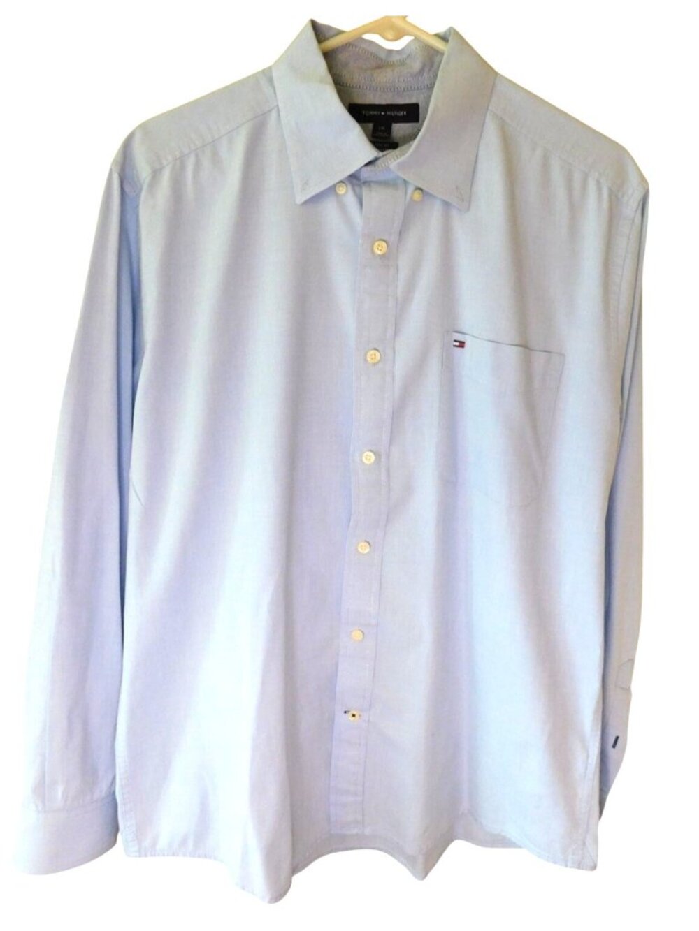 Tommy Hilfiger Sz L Classic Fit Button Shirt Pale Blue Long Sleeve Preppy Mens